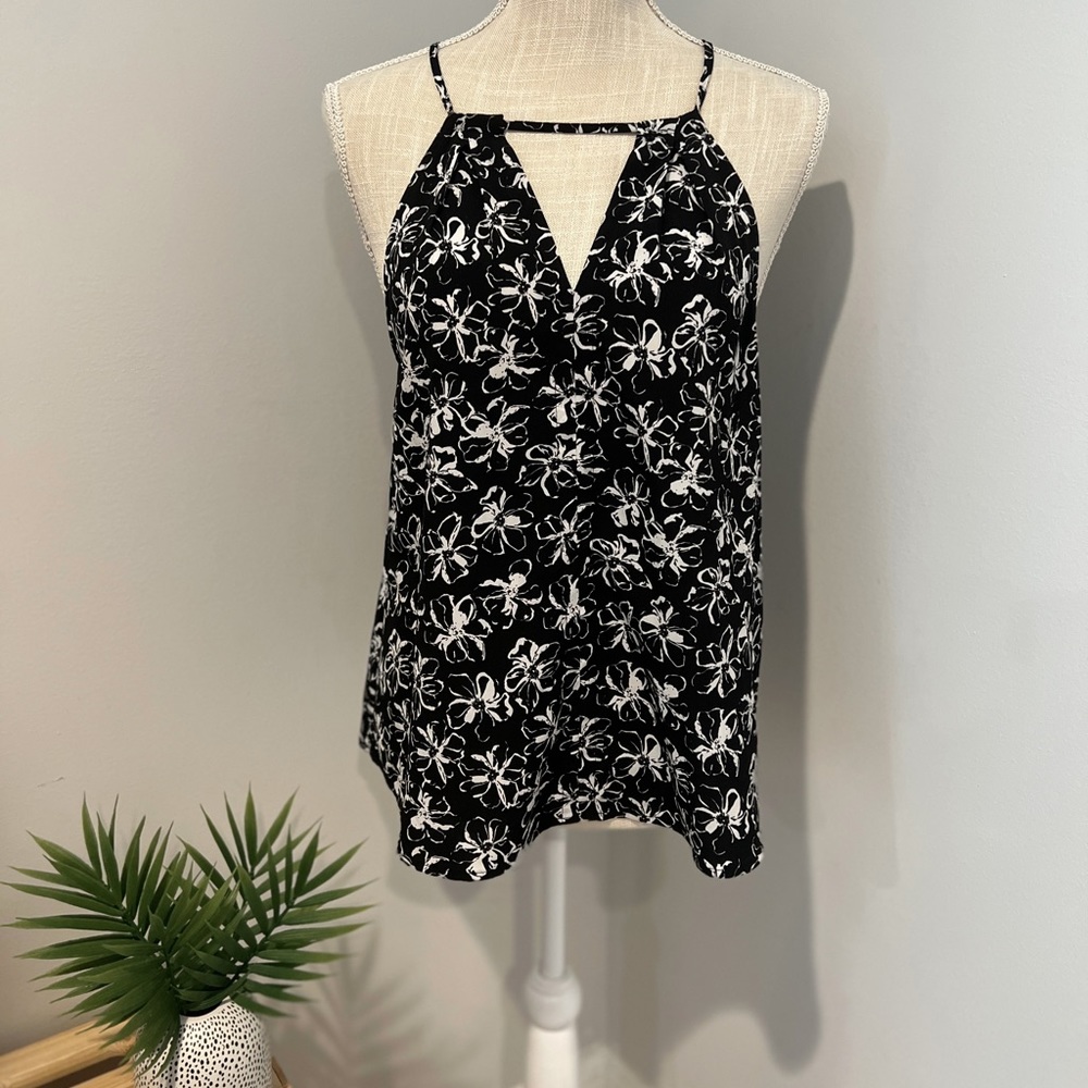 Banana Republic Sleeveless Halter top | B&W Floral Print Blouse Size Small